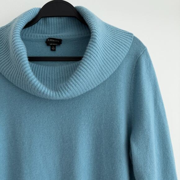 Talbots Cashmere Sweater Women Large Blue Cowlneck Tunic Quiet Luxury Minimalist - Picture 2 of 11